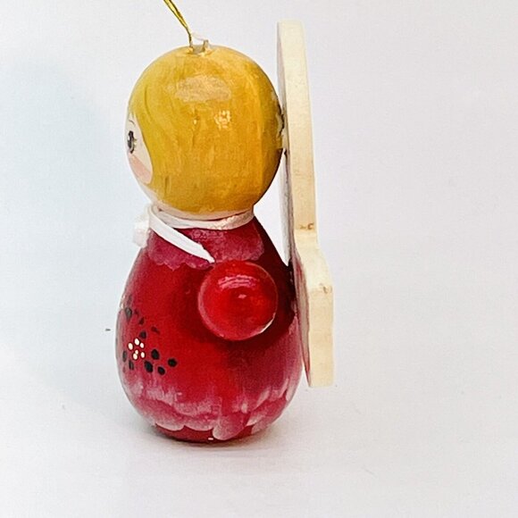 Vintage Christmas Ornament Red Wooden Star Angel Signed Dated 1986 Germany - Picture 4 of 12